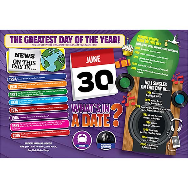 WHAT’S IN A DATE 30th JUNE PERSONALISED 400 P
