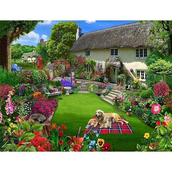 DOGS IN A COTTAGE GARDEN 500 PIECE JIGSAW PUZZLE