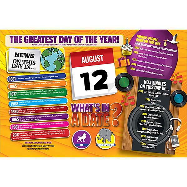 WHAT’S IN A DATE 12th AUGUST PERSONALISED 400