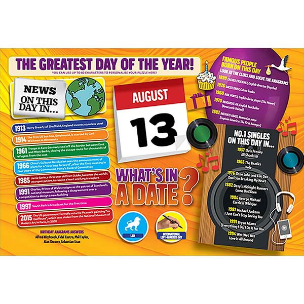 WHAT’S IN A DATE 13th AUGUST PERSONALISED 400