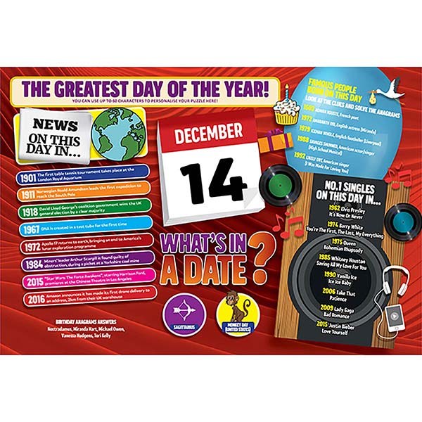 WHAT'S IN A DATE 14th DECEMBER PERSONALISED 4 | The Happy Puzzle Company