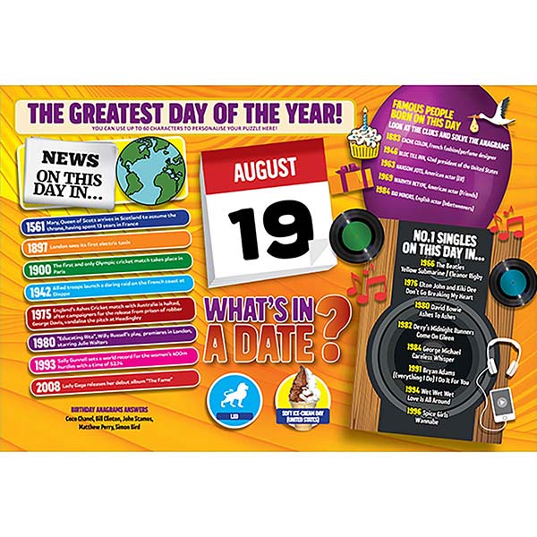 WHAT’S IN A DATE 19th AUGUST PERSONALISED 400