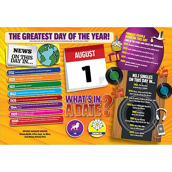 WHAT’S IN A DATE 1st AUGUST PERSONALISED 400