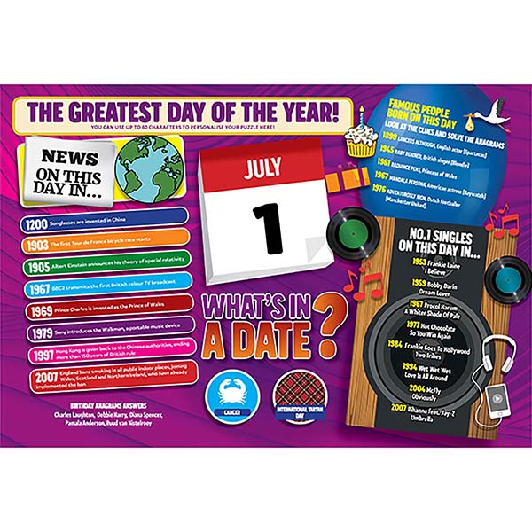 WHAT’S IN A DATE 1st JULY PERSONALISED 400 PI