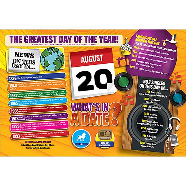 WHAT’S IN A DATE 20th AUGUST PERSONALISED 400