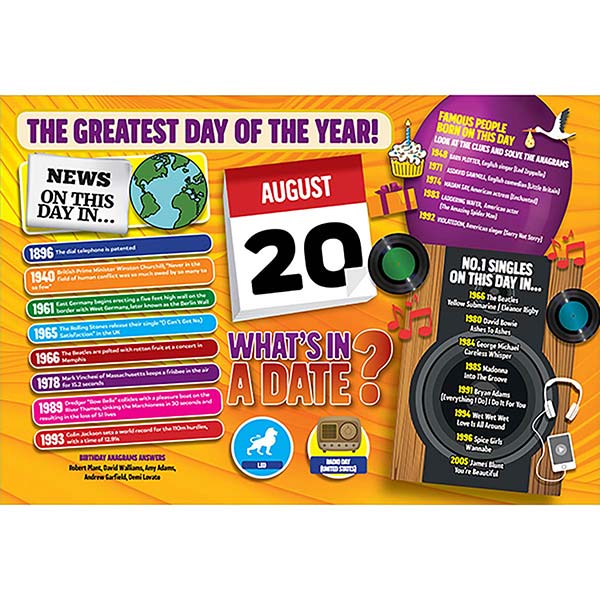 WHAT’S IN A DATE 20th AUGUST STANDARD 400 PIE