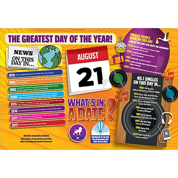 WHAT’S IN A DATE 21st AUGUST STANDARD 400 PIE
