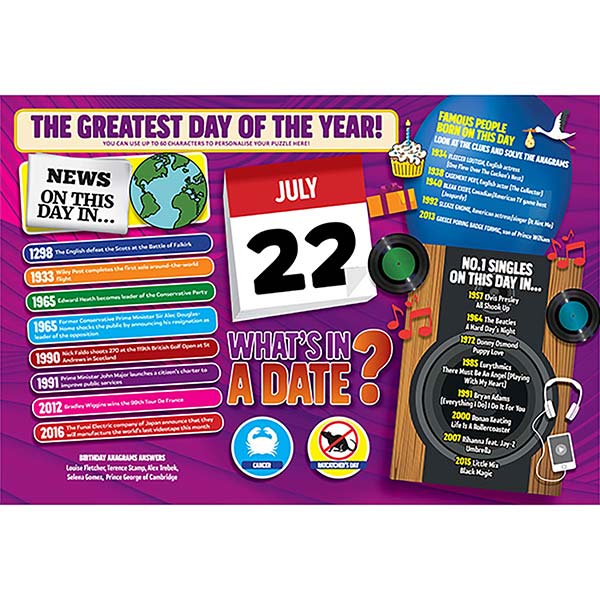 WHAT’S IN A DATE 22nd JULY PERSONALISED 400 P