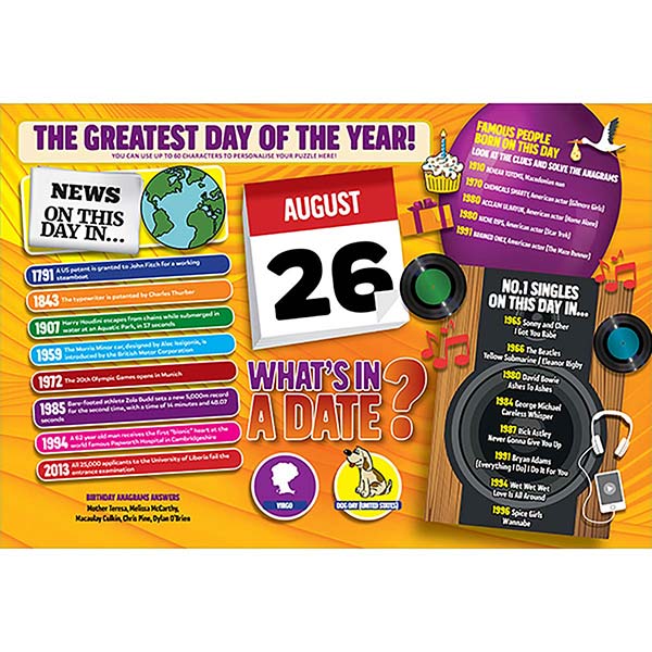 WHAT’S IN A DATE 26th AUGUST PERSONALISED 400