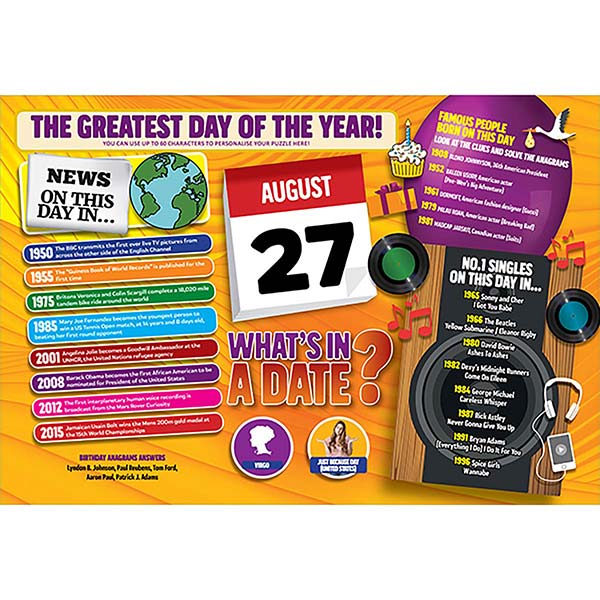 WHAT’S IN A DATE 27th AUGUST PERSONALISED 400