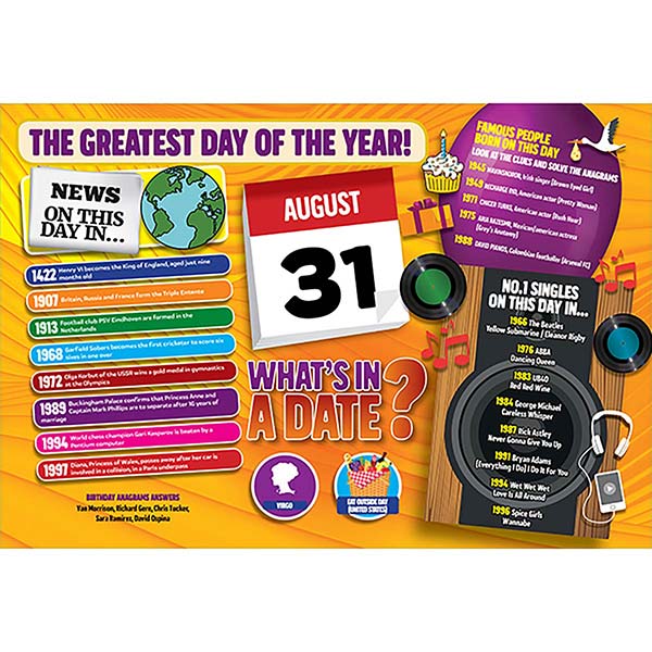 WHAT'S IN A DATE 31st AUGUST STANDARD 400 PIE