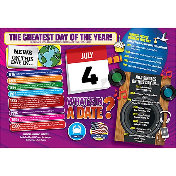 WHAT’S IN A DATE 4th JULY PERSONALISED 400 PI