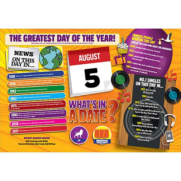 WHAT’S IN A DATE 5th AUGUST PERSONALISED 400