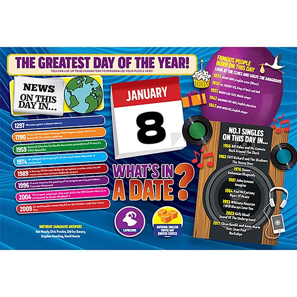 WHAT'S IN A DATE 8th JANUARY PERSONALISED 400 | The Happy Puzzle Company