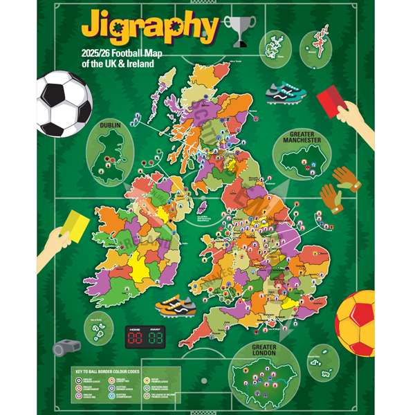 JIGRAPHY FOOTBALL MAP JIGSAW OF THE UK AND IRELAND 2025/26