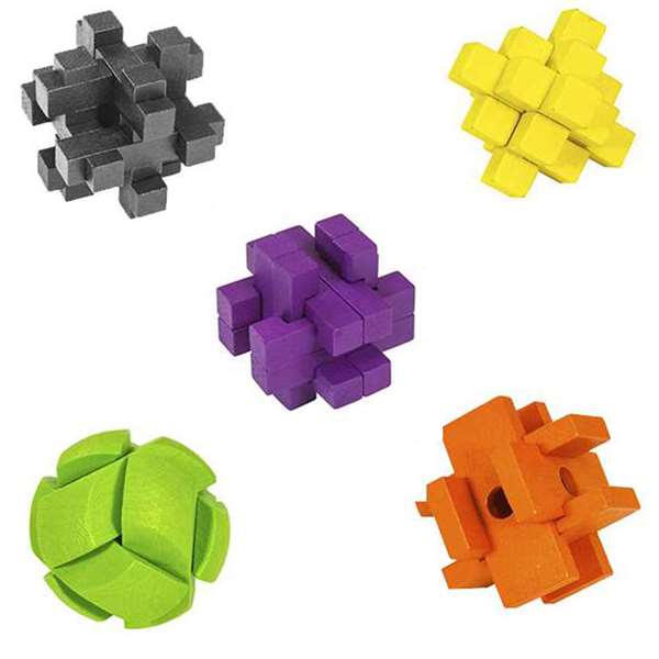 SET OF FIVE COLOUR 3D PUZZLES
