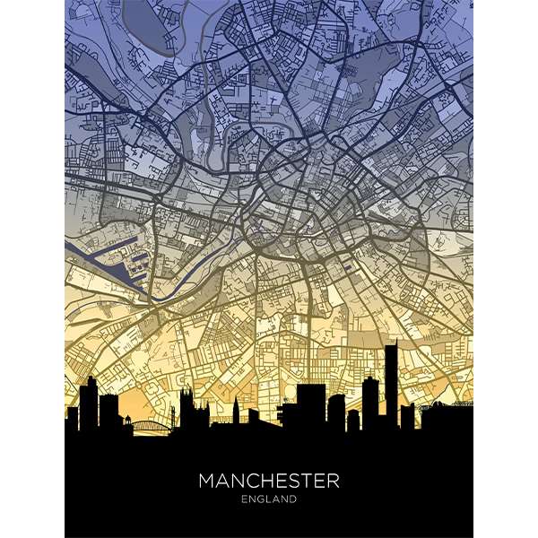 MANCHESTER SKYLINE WINTER MAP 
