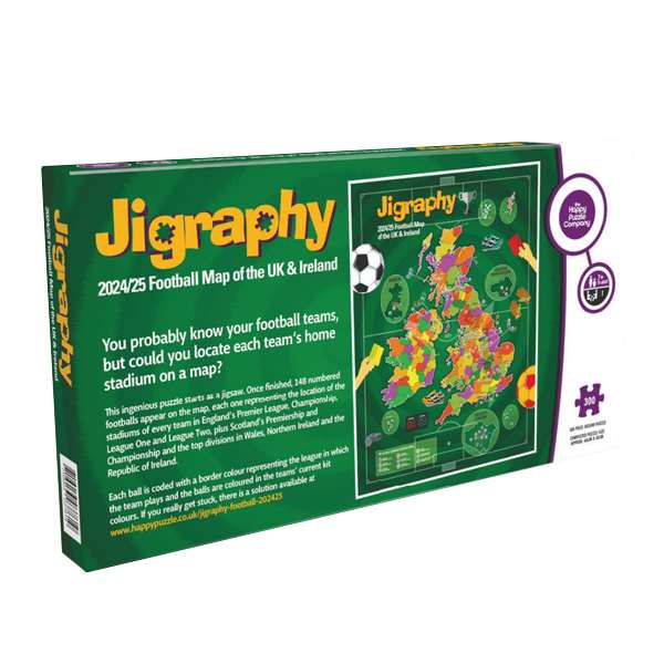 JIGRAPHY FOOTBALL MAP JIGSAW OF THE UK AND IRELAND 2024/25, FOOTBALL