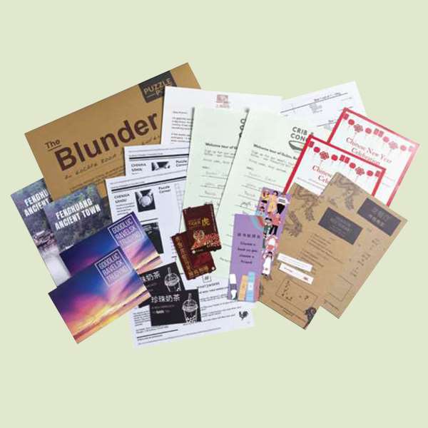 THE BLUNDER, ESCAPE ROOM, ENVELOPE, PRE PACKAGED, ONLINE, CLUES